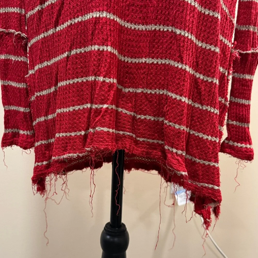 Free People Red and White Striped Long Sleeve Top